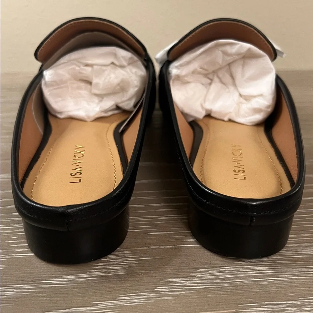 NIB, Lisa Vicky Zip-V Square Toe Mule in Black Leather. - Picture 8 of 11